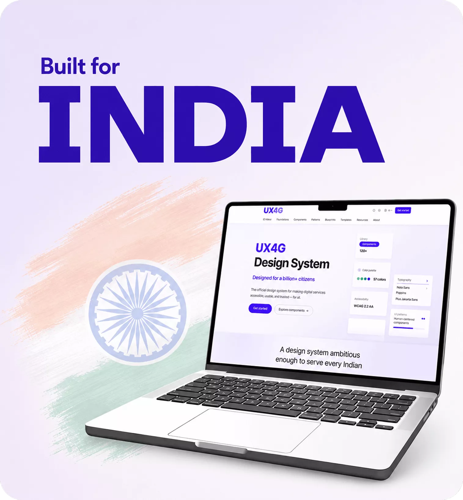 Built for India - UX4G Design System on laptop with Indian flag